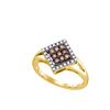 0.25 CTW Cognac-brown Colored Diamond Square Cluster Ring 10K Yellow Gold