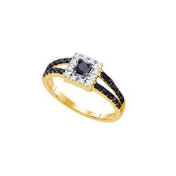 0.55 CTW Princess Black Colored Diamond Princess Bridal Engagement Ring 10K Yellow Gold