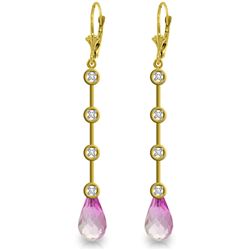 Genuine 6.12 ctw Pink Topaz & Diamond Earrings Jewelry 14KT Yellow Gold - REF-52V9W