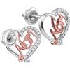 0.17 CTW Natural Diamond Heart Mom Mother Screwback Earrings 10K White Gold