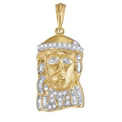 0.5 CTW Mens Natural Diamond Jesus Christ Charm Pendant 10K Yellow Gold