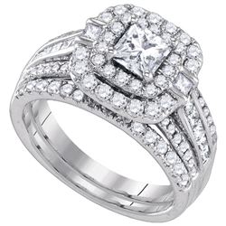2 CTW Natural Diamond Princess Double Halo Bridal Engagement Ring 14K White Gold