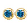 Image 1 : 1 CTW Blue Colored Diamond Solitaire Stud Earrings 10K Yellow Gold