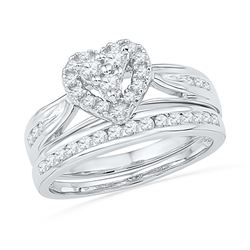 0.5 CTW Natural Diamond Heart-shape Bridal Engagement Ring 10K White Gold