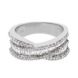 Baguette & Round Channel & Prong-set Diamond Ring in 18K White Gold - REF-213W3H