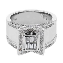 Wide Pave & Invisible-set Diamond Ring in 18K White Gold - REF-265R5K