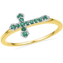 0.13 CTW Lab-Created Emerald Christian Cross Band 10K Yellow Gold