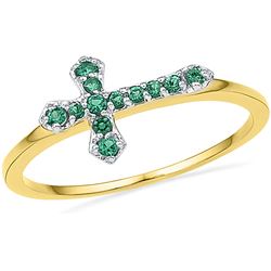 0.13 CTW Lab-Created Emerald Christian Cross Band 10K Yellow Gold