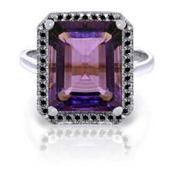 Genuine 5.8 ctw Amethyst & Black Diamond Ring Jewelry 14KT White Gold - REF-79W8Y