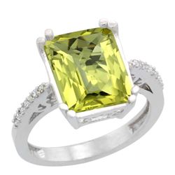 Natural 5.48 ctw Lemon-quartz & Diamond Engagement Ring 10K White Gold - REF-37H8W