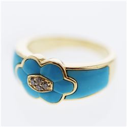 Inlay Turquoise Diamond Ring in 14K Yellow Gold - REF-52H7W