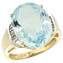 Natural 11.02 ctw Aquamarine & Diamond Engagement Ring 10K Yellow Gold - REF-137Y4X