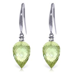 Genuine 19.1 ctw Green Amethyst & Diamond Earrings Jewelry 14KT White Gold - REF-41N3R