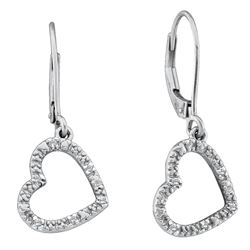 0.06 CTW Natural Diamond Heart Love Dangle Earrings 14K White Gold