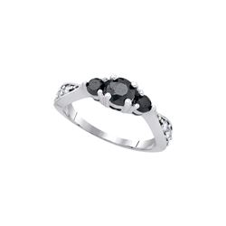 1 CTW Black Colored Diamond 3-stone Bridal Engagement Ring 10K White Gold
