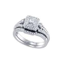 0.52 CTW Princess Natural Diamond Bridal Engagement Ring 14K White Gold