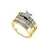 Image 1 : 0.3 CTW His & Hers Natural Diamond Cluster Matching Bridal Ring 10K Yellow Gold