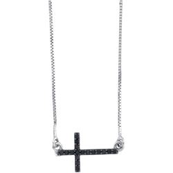 0.1 CTW Black Colored Diamond Small Horizontal Christian Cross Pendant 10K White Gold