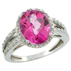 Natural 3.47 ctw Pink-topaz & Diamond Engagement Ring 10K White Gold - REF-34A7V