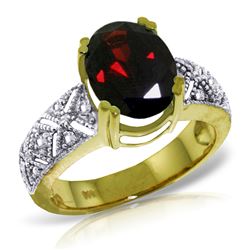 Genuine 3.2 ctw Garnet & Diamond Ring Jewelry 14KT Yellow Gold - REF-114K3V