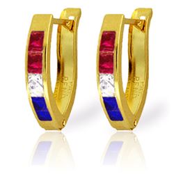 Genuine 1.28 ctw Ruby, White Topaz & Sapphire Earrings Jewelry 14KT Yellow Gold - REF-26W7Y