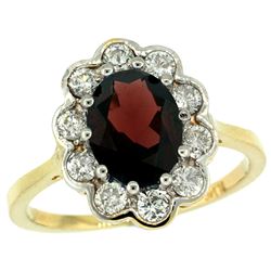 Natural 2.34 ctw Garnet & Diamond Engagement Ring 14K Yellow Gold - REF-82F2N