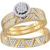 Image 1 : 0.33 CTW Natural Diamond Cluster His & Hers Matching Trio Engagement Ring 10K Yellow Gold