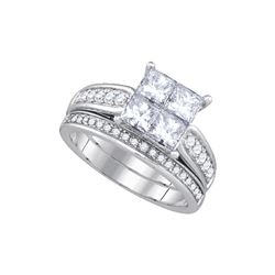 1 CTW Princess Natural Diamond Luxury Quad Bridal Ring 14K White Gold