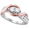 Image 1 : 1.01 CTW Natural Diamond EGL 2-stone Bridal Engagement Ring 14K Multi-Tone Gold