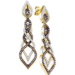 1.50 CTW Cognac-brown Colored Diamond Dangle Earrings 10K Yellow Gold
