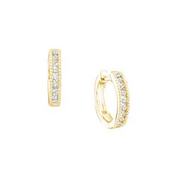 0.25 CTW Channel-set Diamond Simple Milgrain-accent Hoop Fine Earrings 10K Yellow Gold
