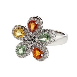 18K WhiteGold 3.17CTW Sapphire Cocktail Ring - REF-129H2W