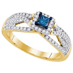 0.5 CTW Princess Blue Colored Diamond Solitaire Bridal Engagement Ring 14K Yellow Gold