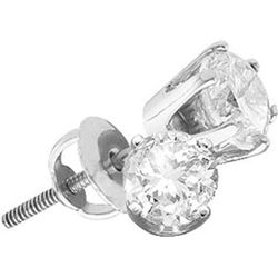 1.02 CTW Natural Diamond Solitaire Stud Screwback Earrings 14K White Gold