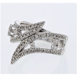 Prong-set Bypass Leaf Diamond Ring in 14K White Gold - REF-107H7W