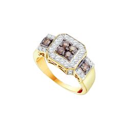 1 CTW Cognac-brown Colored Diamond Square-shape Cluster Fine Ring 14K Yellow Gold