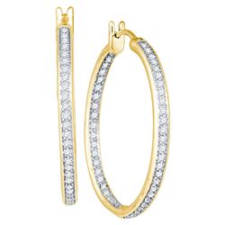 1 CTW Natural Pave-set Diamond Inside-Outside In Out Hoop Fine Earrings 14K Yellow Gold