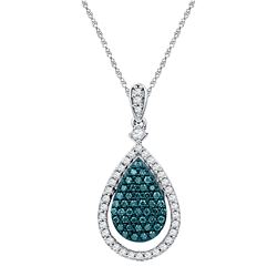 0.6 CTW Blue Colored Diamond Teardrop Pendant 10K White Gold