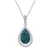 Image 1 : 0.6 CTW Blue Colored Diamond Teardrop Pendant 10K White Gold