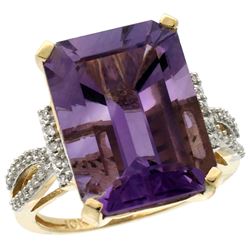 Natural 12.14 ctw amethyst & Diamond Engagement Ring 10K Yellow Gold - REF-53W2K