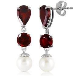 Genuine 10.50 ctw Garnet & Pearl Earrings Jewelry 14KT White Gold - REF-40W9Y