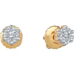 0.15 CTW Natural Diamond Flower Cluster Screwback Stud Earrings 10K Yellow Gold