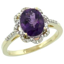 Natural 1.85 ctw Amethyst & Diamond Engagement Ring 10K Yellow Gold - REF-29X3A