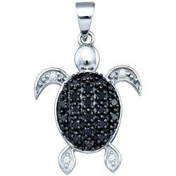 0.3 CTW Black Colored Natural Diamond Turtle Tortoise Shell Pendant 10K White Gold