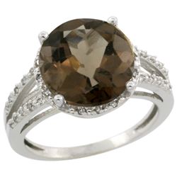 Natural 5.34 ctw Smoky-topaz & Diamond Engagement Ring 14K White Gold - REF-45X5A