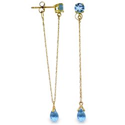 Genuine 3.15 ctw Blue Topaz Earrings Jewelry 14KT Yellow Gold - REF-22H3X