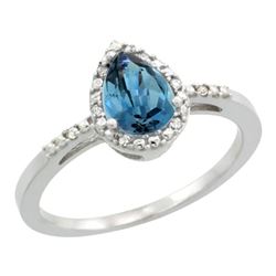 Natural 1.53 ctw london-blue-topaz & Diamond Engagement Ring 10K White Gold - REF-19N2G