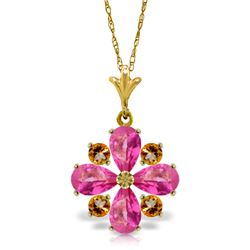 Genuine 2.43 ctw Pink Topaz & Citrine Necklace Jewelry 14KT Yellow Gold - REF-30A2K