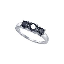 1.04 CTW Black Colored Diamond 3-stone Bridal Engagement Ring 10K White Gold