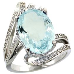 Natural 5.78 ctw aquamarine & Diamond Engagement Ring 14K White Gold - REF-122N4G